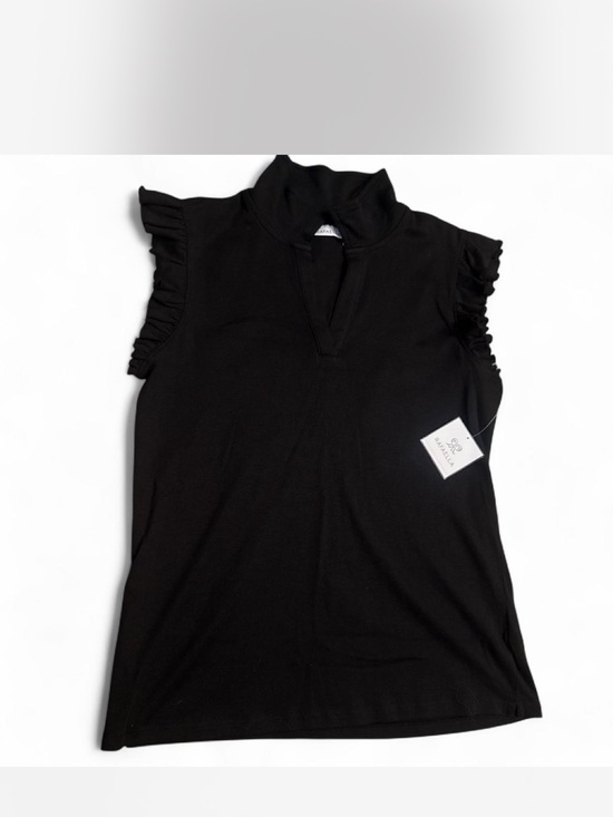 Rafaella Tops - Rafaella Black Ruffle Sleeve Mock Neck Top
